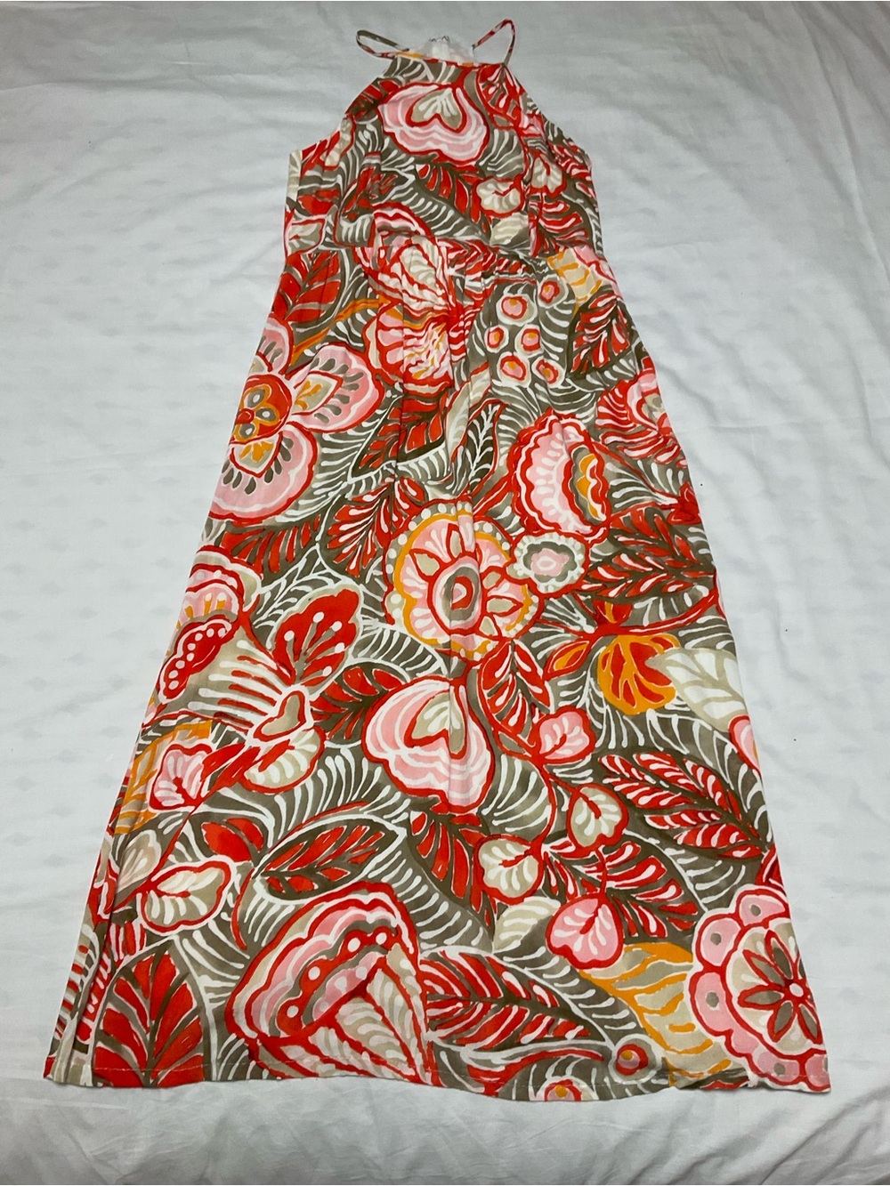 Ann Taylor Loft Tropical Floral Halter Maxi Dress Coral Orange Size 8